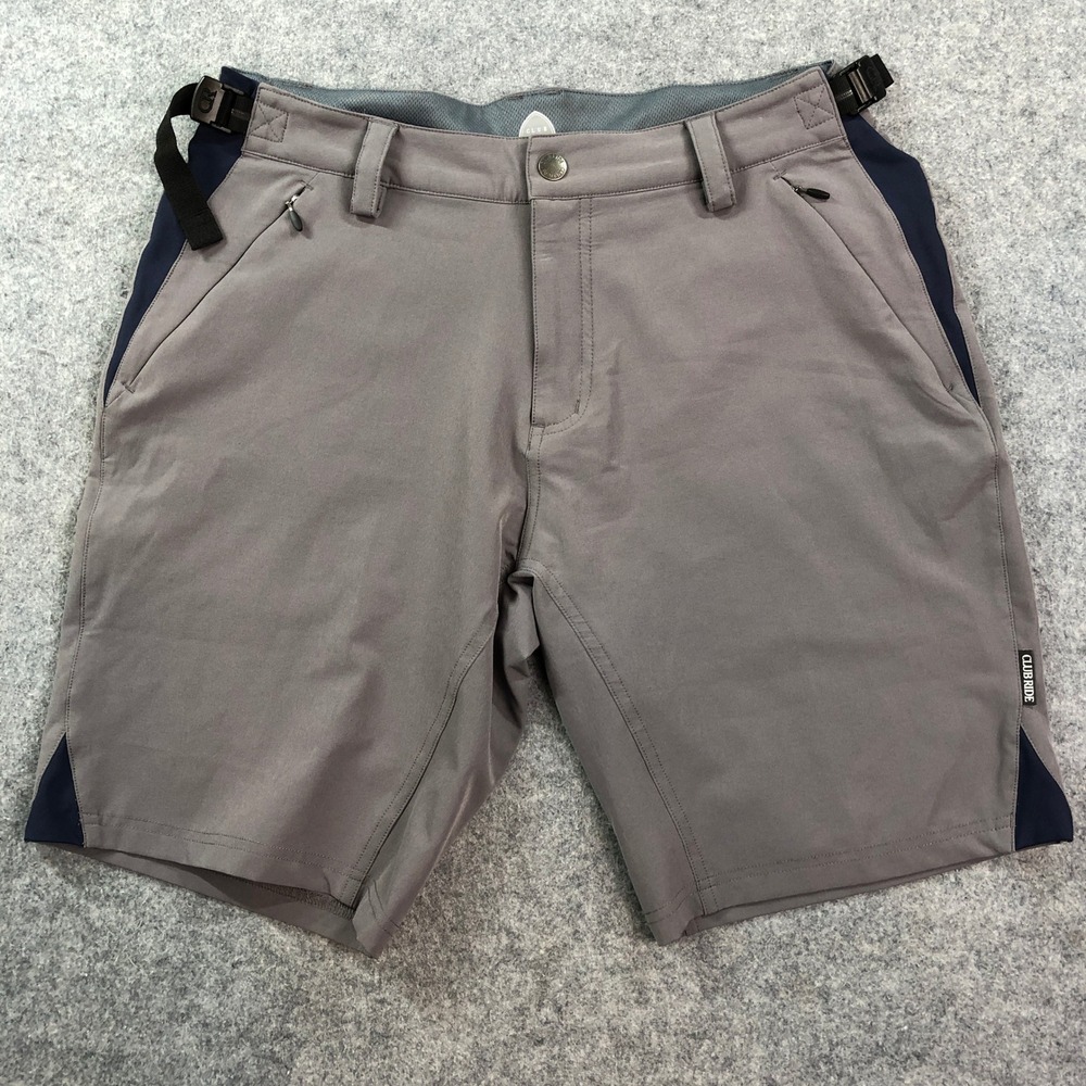 Club Ride Mens Shorts Medium Gray Cycling Snap Vented Bike Zip Pockets Stretch